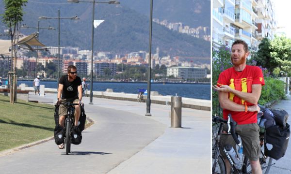 Hollanda’dan bisikletle İzmir’e geldi