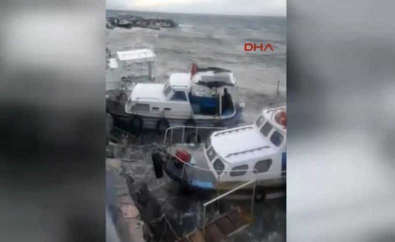 Dikili'de Rüzgar, teknelere zarar verdi