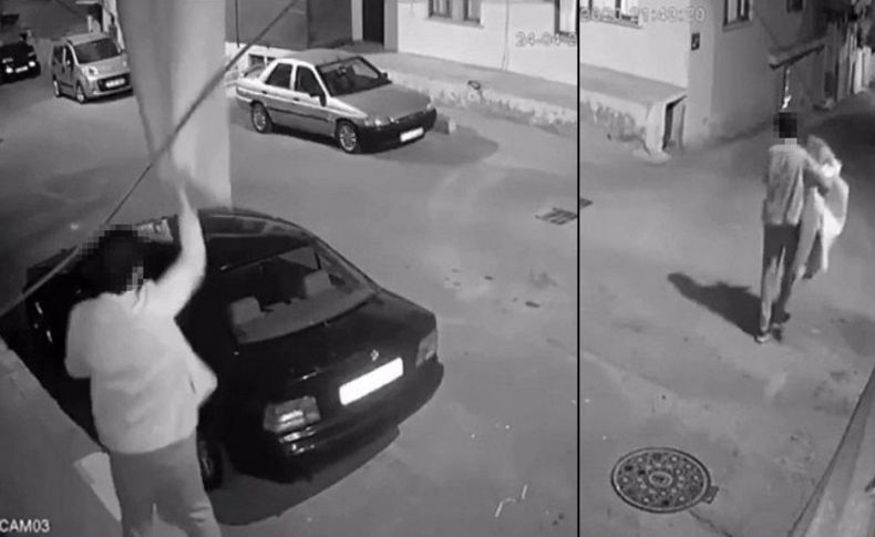 İzmir'de çarşaf hırsızlığı güvenlik kamerasında