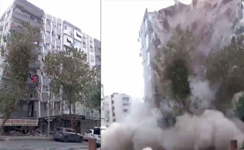 İzmir'de deprem anında binanın yıkılma anı