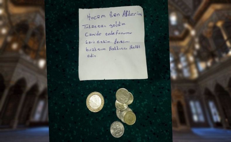 Tokatlı asker camide telefonunu şarj ettiği için not ve para bıraktı