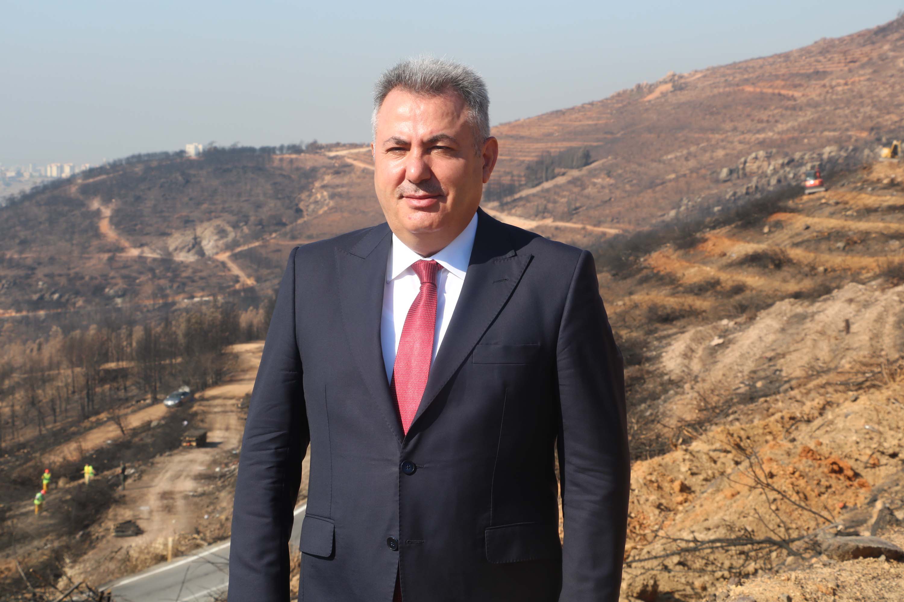 Vali Elban, Yamanlar'da yanan bölgedeki ağaçlandırma çalışmalarını inceledi