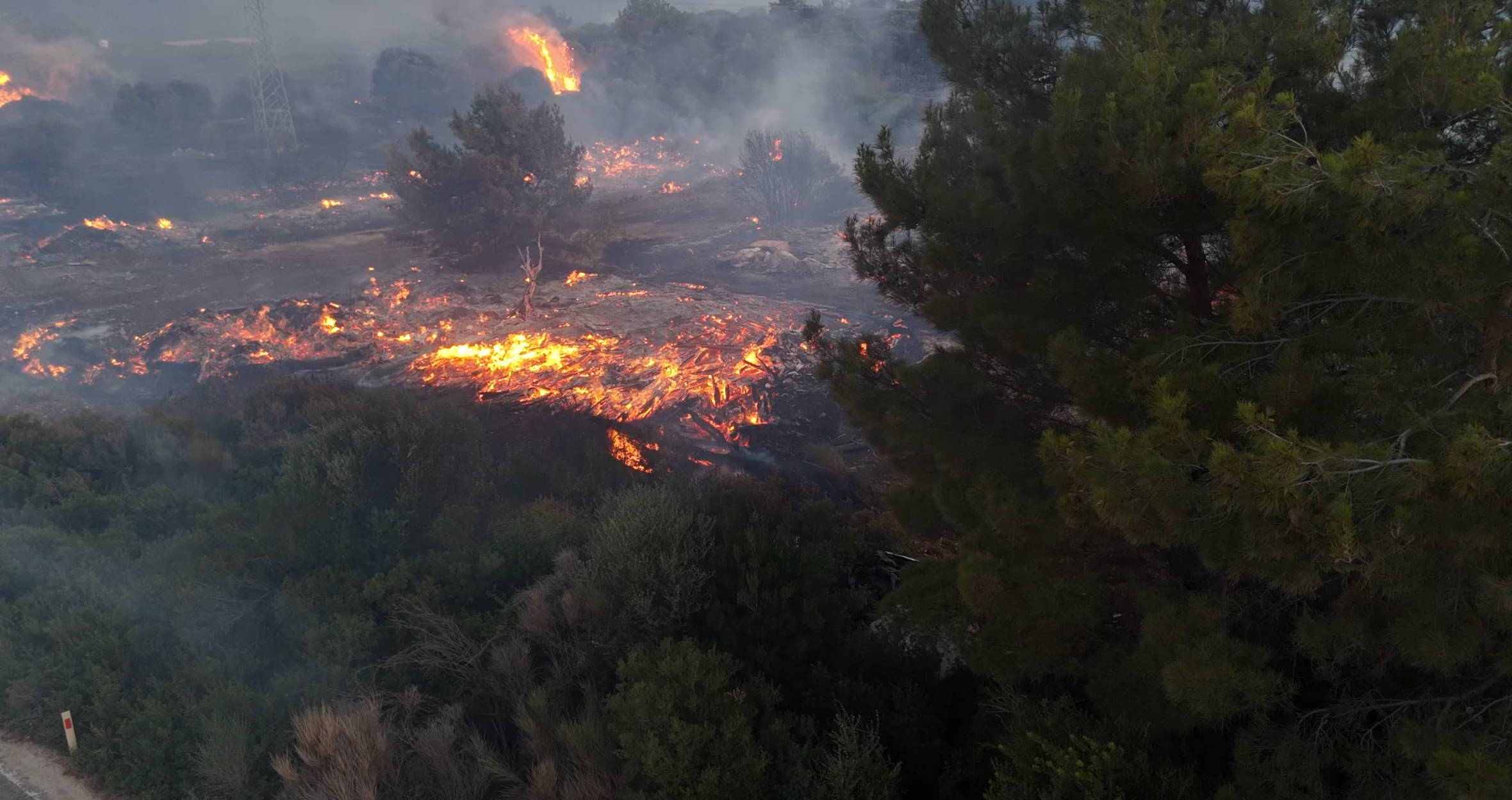 Çeşme'de yangın geceyi aydınlattı