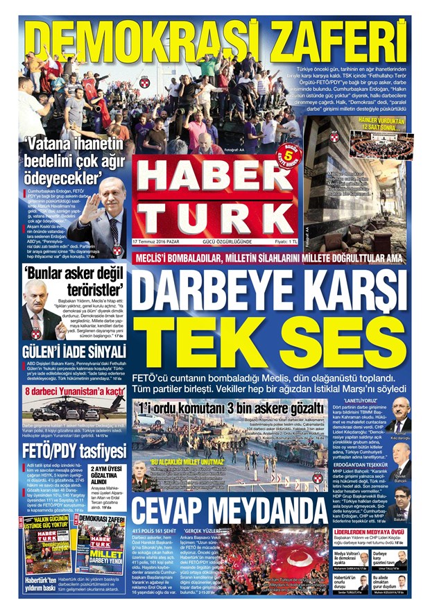 17.07.2016 Günün gazete manşetleri