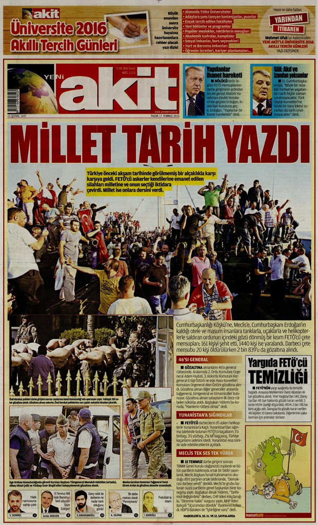 17.07.2016 Günün gazete manşetleri
