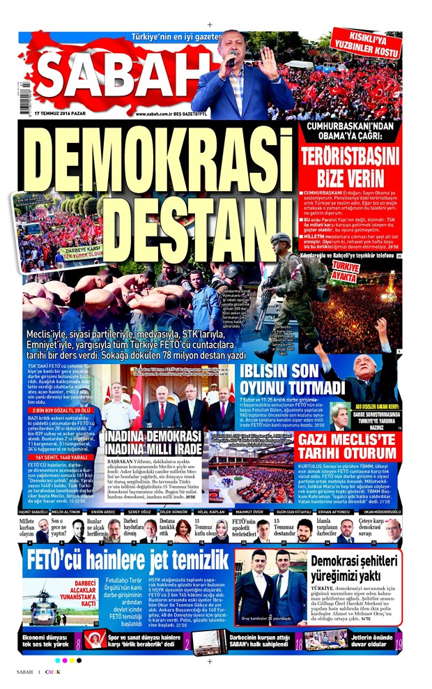 17.07.2016 Günün gazete manşetleri