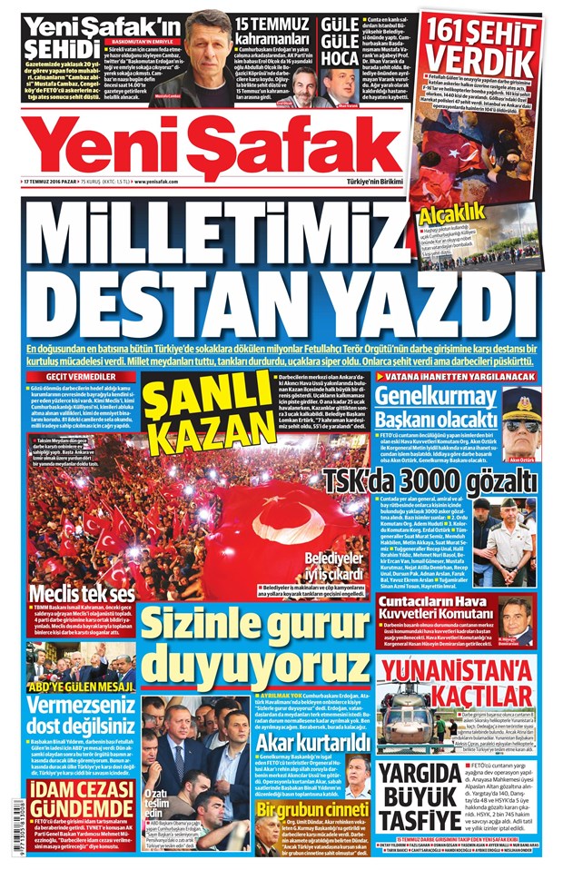 17.07.2016 Günün gazete manşetleri