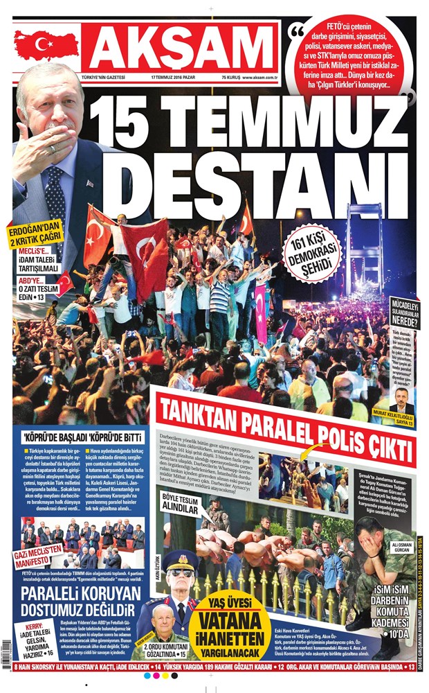 17.07.2016 Günün gazete manşetleri