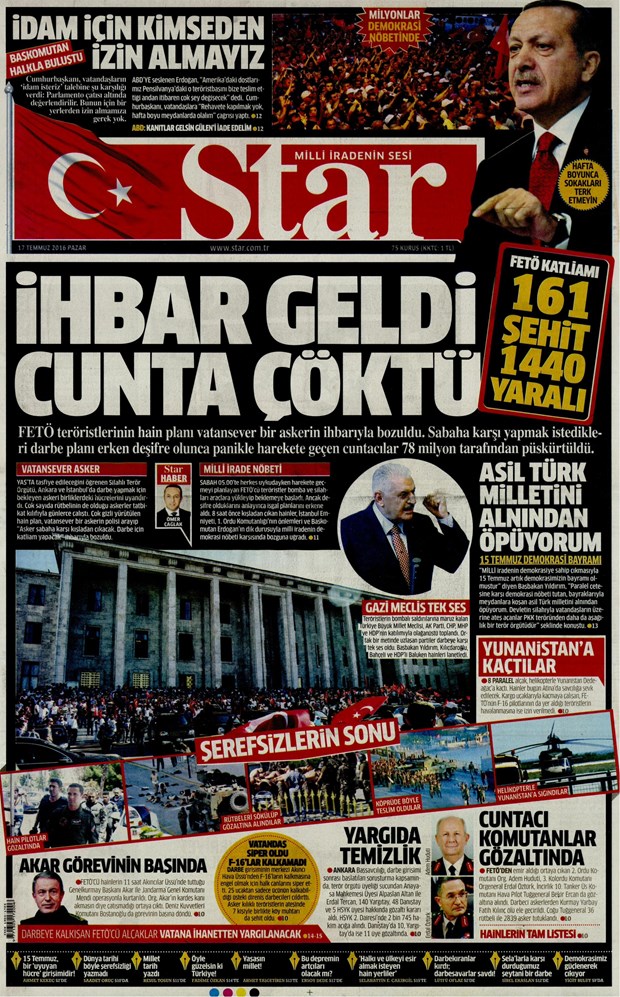 17.07.2016 Günün gazete manşetleri
