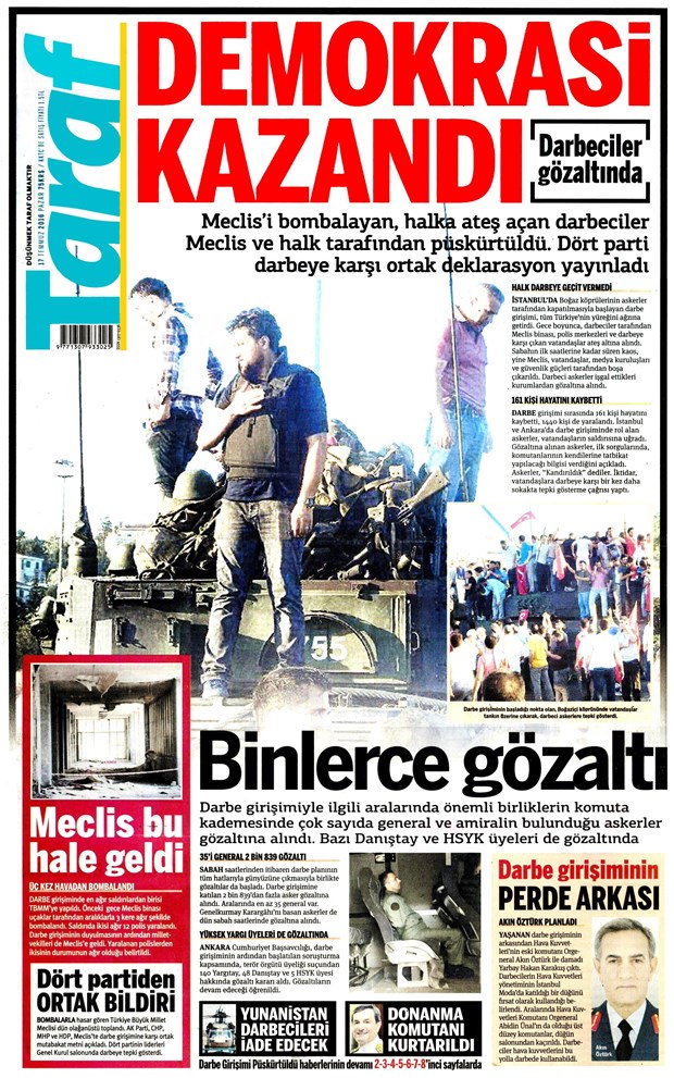 17.07.2016 Günün gazete manşetleri