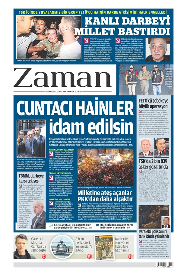 17.07.2016 Günün gazete manşetleri