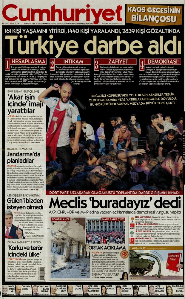 17.07.2016 Günün gazete manşetleri