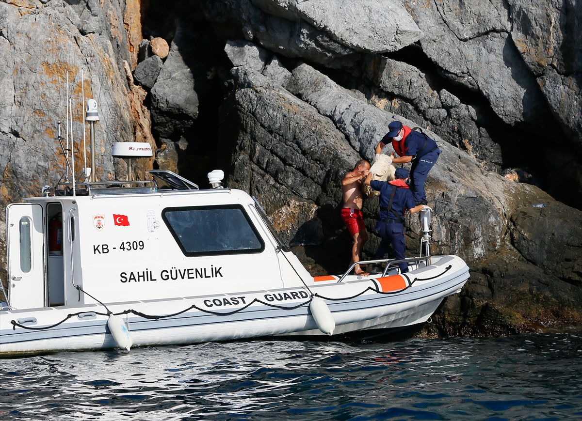 İzmir'de kayalığa sıkışan keçi kurtarıldı