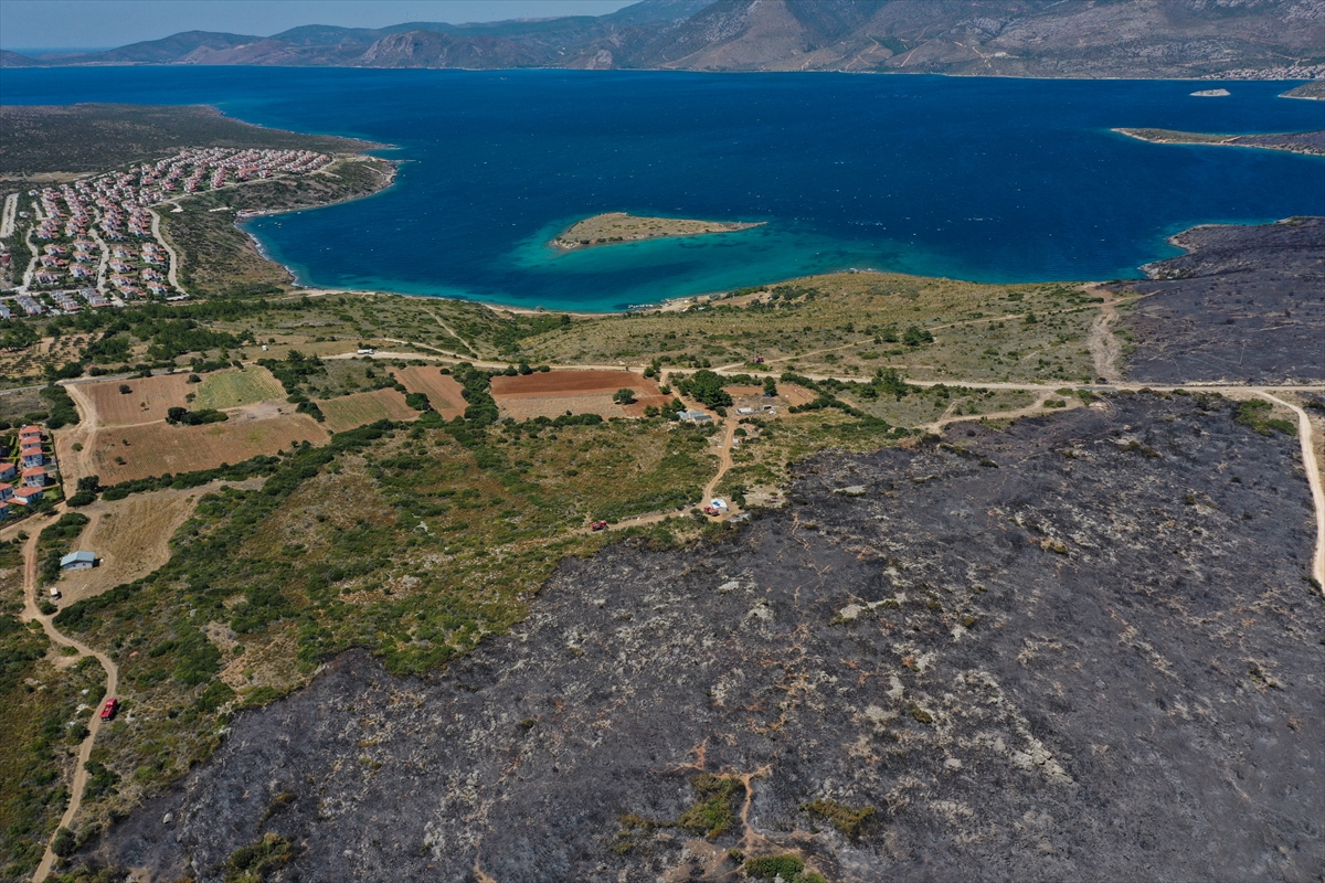Çeşme'deki yangının tahribatı havadan görüntülendi