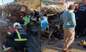 Efeler'de kum yüklü traktör devrildi: 2 yaralı