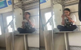 İZBAN'da uyuşturucu madde kullanan yolcu kamerada