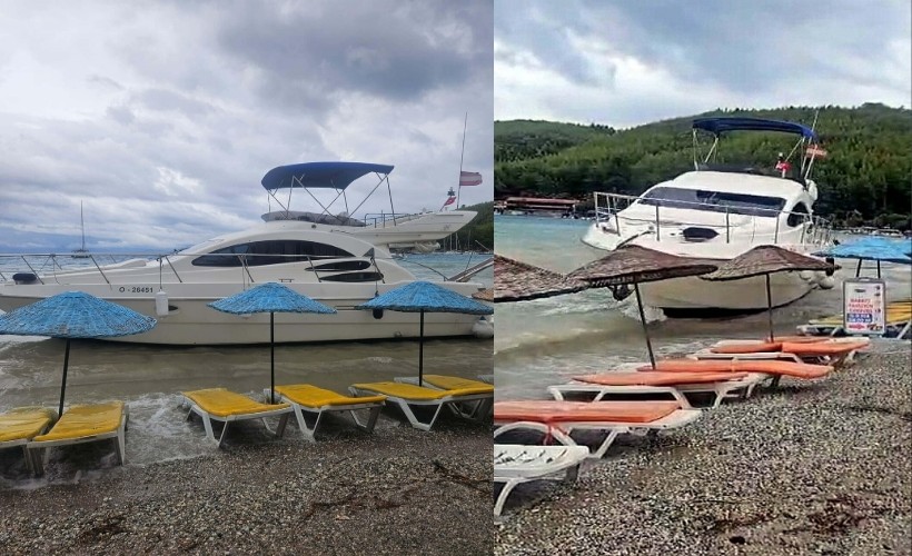 Akbük Koyu'nda motoryat karaya oturdu