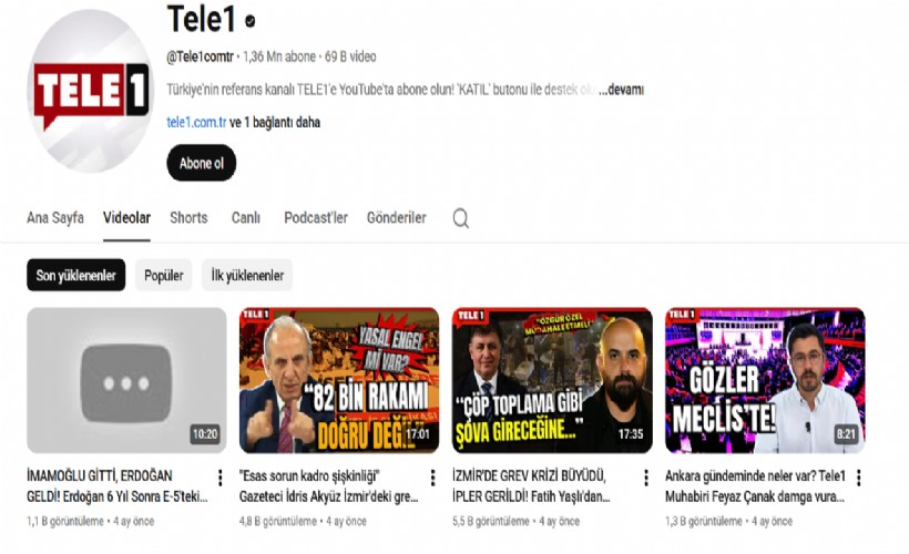 Tele 1'in YouTube yayınları tek tek siliniyor!