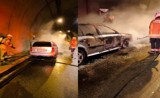Konak Tünelleri’ndeki araç yangınına itfaiyeden hızlı müdahale