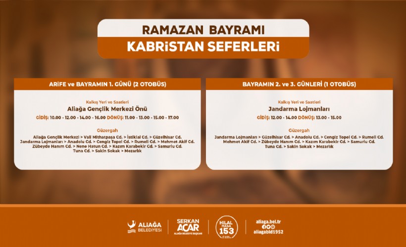 Aliağa Belediyesi’nden bayramda kabristana ücretsiz ulaşım