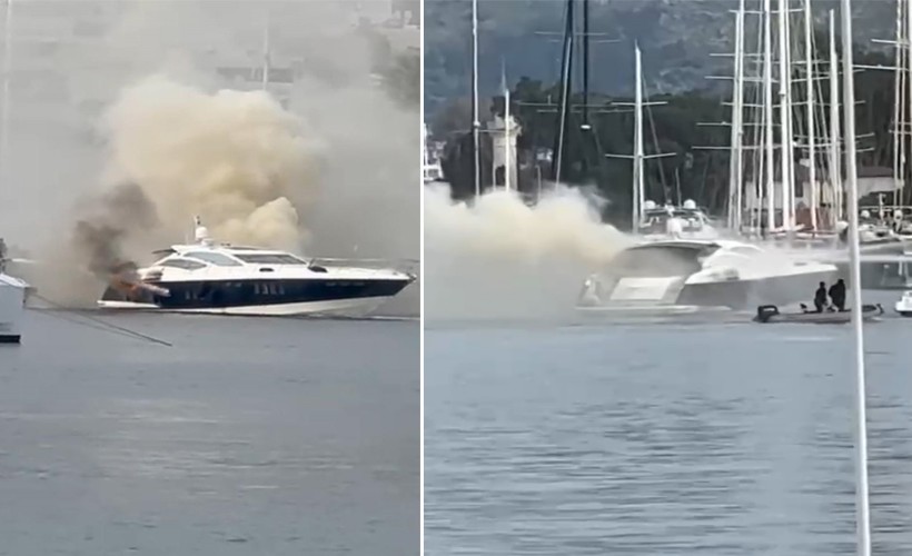 Bodrum'da marinada bağlı motoryat yandı; o anlar kamerada