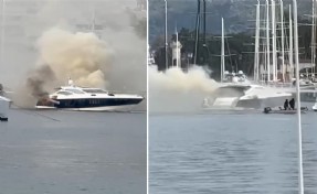 Bodrum'da marinada bağlı motoryat yandı; o anlar kamerada