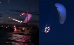 Emekli astsubay, gösteri yaptığı paramotorla tekneye çarptı; o anlar kamerada