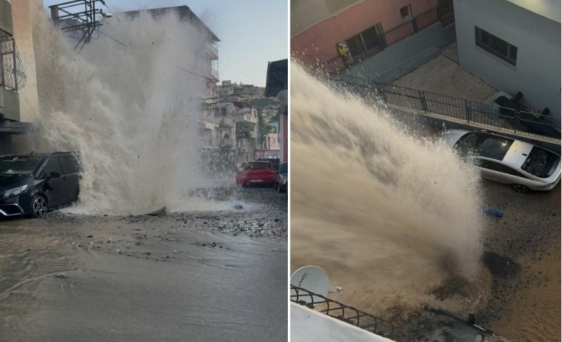 İzmir'de isale hattı patladı; 4 otomobil hasar gördü