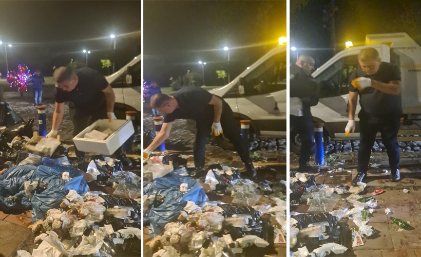 Başkan Tugay Kordon'da çöp topladı; Sendika Başkanı Ercan Gül ile tartıştı