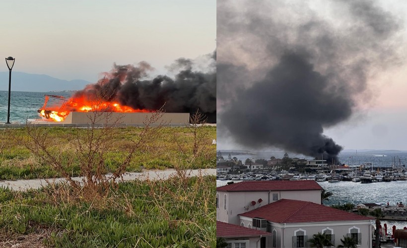 Çeşme'de demirli teknede çıkan yangın korkuttu