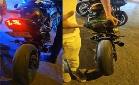 Motosiklet sürücüsüne abartılı egzoz ve katlanır plaka cezası