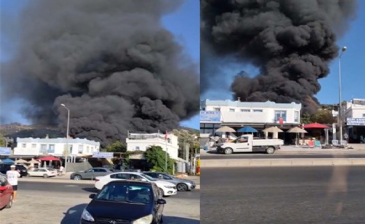 Bodrum’da tente- branda üretimi yapılan işletmede yangın