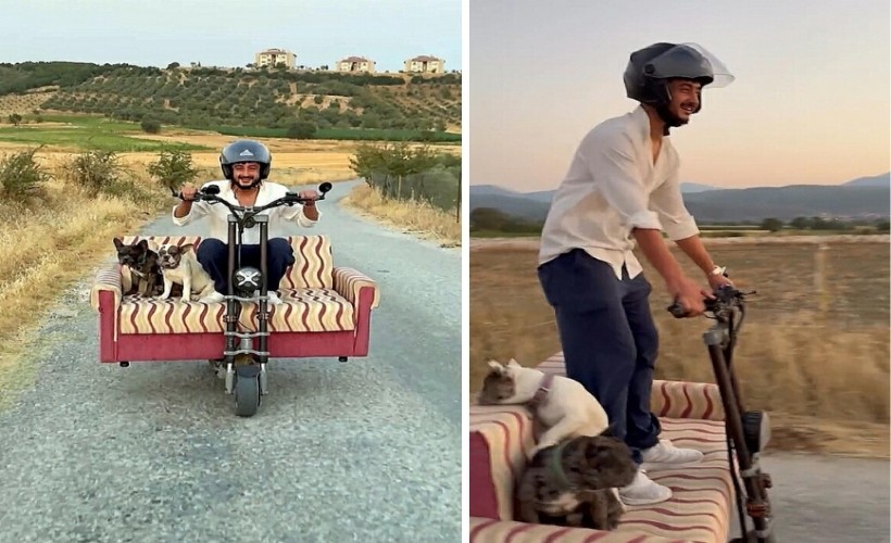 Köpekleri için skuterine koltuk monte etti!
