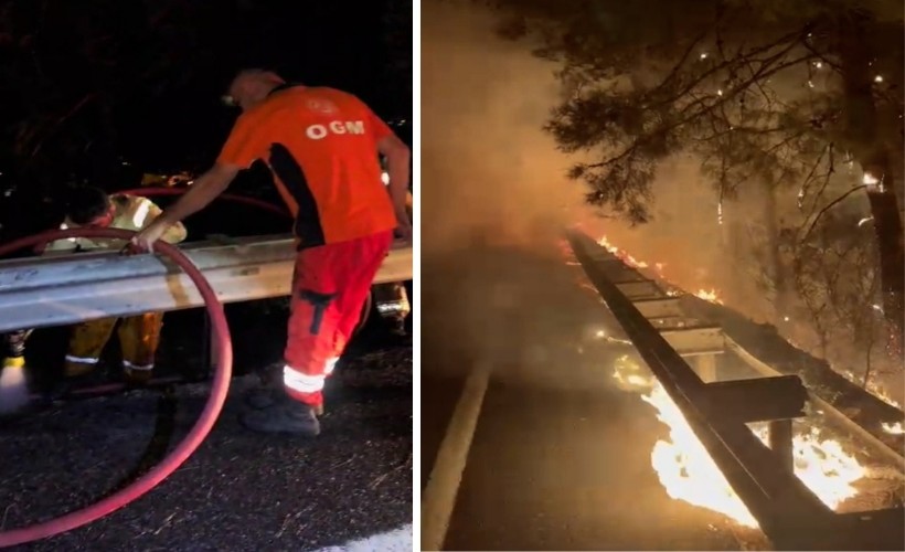 Yol kenarındaki yangın büyümeden söndürüldü