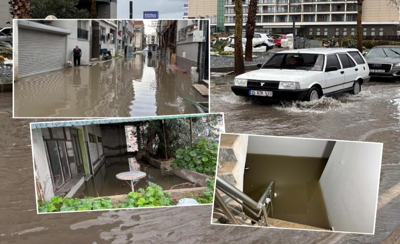 İzmir sağanağa teslim: Yollar göle döndü, Karşıyaka'da evleri su bastı!