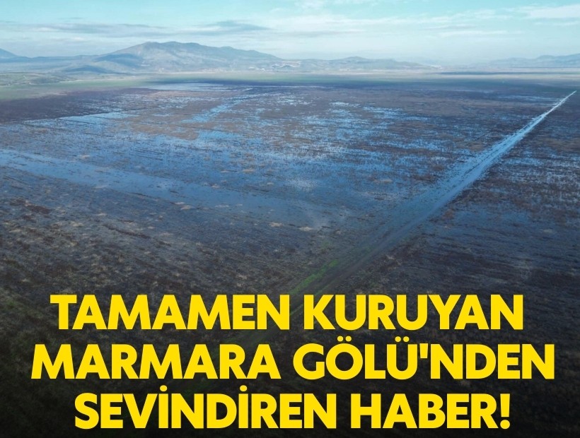 Kuruyan Marmara Gölü'nün su tuttuğu alanlar dronla görüntülendi