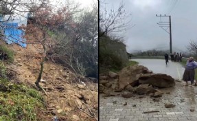 Mahalle yolu heyelan nedeniyle ulaşıma kapandı