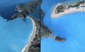 Sağanak sonrası Ölüdeniz'in rengi turkuaza döndü