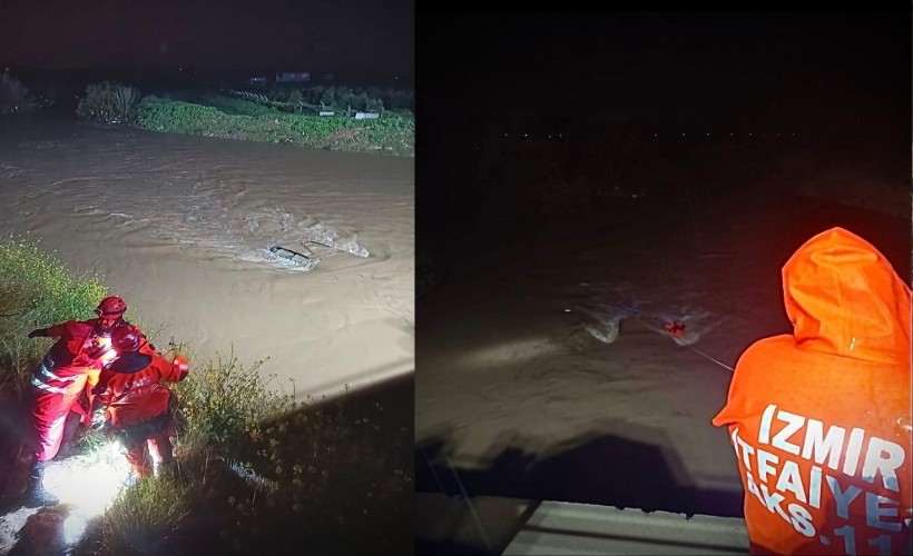 Menderes’te araç dereye uçtu, İzmir İtfaiyesi seferber oldu