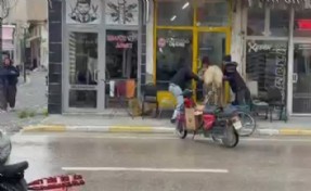 Kaçan inek, berber dükkanı ile çay ocağına sığınmaya çalıştı