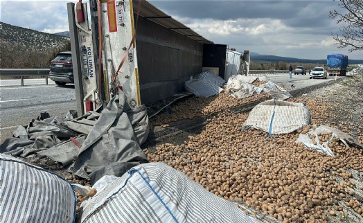Patates yüklü TIR devrildi