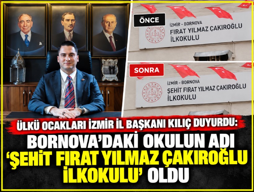 Ülkü Ocakları İzmir İl Başkanı Kılıç duyurdu: Bornova’daki okulun adı 'Şehit Fırat Yılmaz Çakıroğlu İlkokulu' oldu
