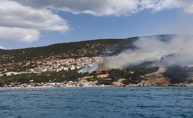 İzmir'de plaja yakın noktada çıkan yangın, tedirginlik yarattı