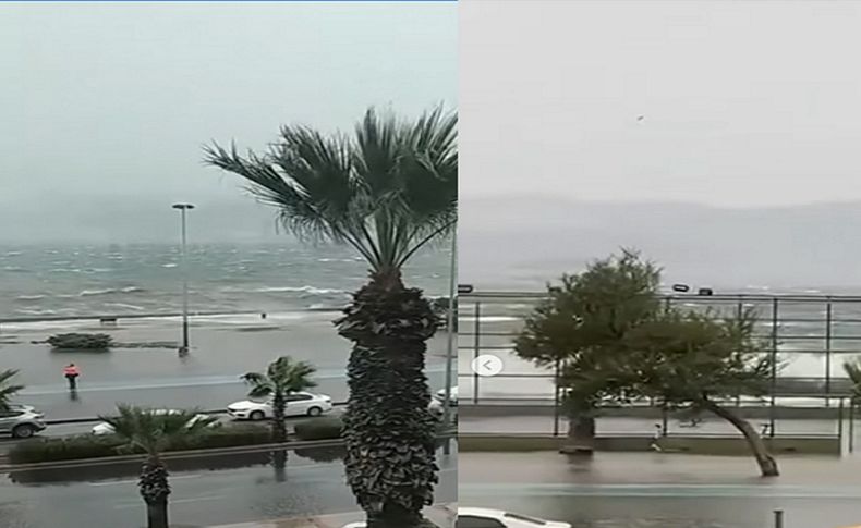 İzmir'de fırtına etkili oldu: Deniz ile kara birleşti