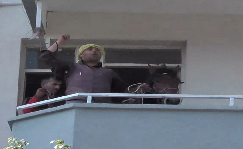 İzmir'de ilginç görüntüler! Atıyla daireye çıktı, herkes şaşırdı