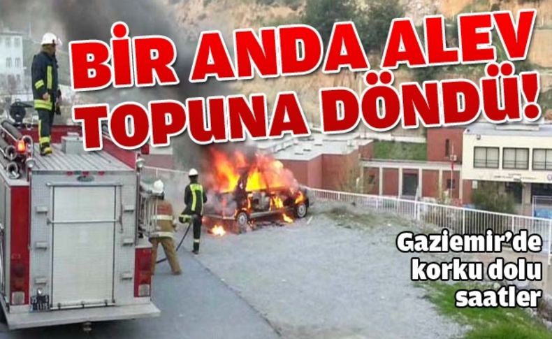 Alev topuna dönen otomobil korkuttu