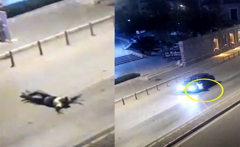 Alkollü sürücünün polisi 400 metre kaputta taşıdığı anlar kamerada