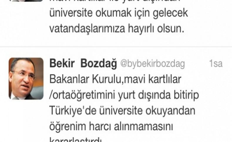 Bozdağ'dan gurbetçi öğrencilere harç müjdesi