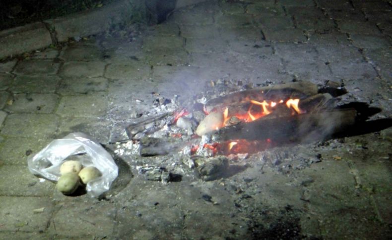 Çocuk parkının korkuluklarını yaktılar üzerinde patates pişirdiler