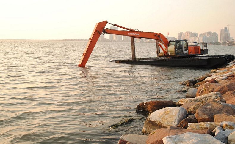 İzmir'de suyun yüzeyini kaplayan 'deniz marulu' temizlendi